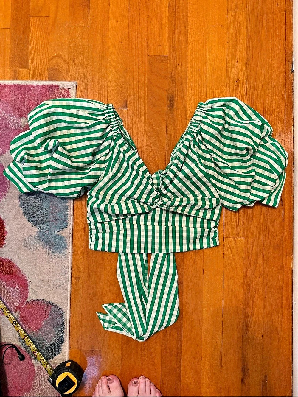 louna Green & White Striped Tie Front Crop Top Size Large